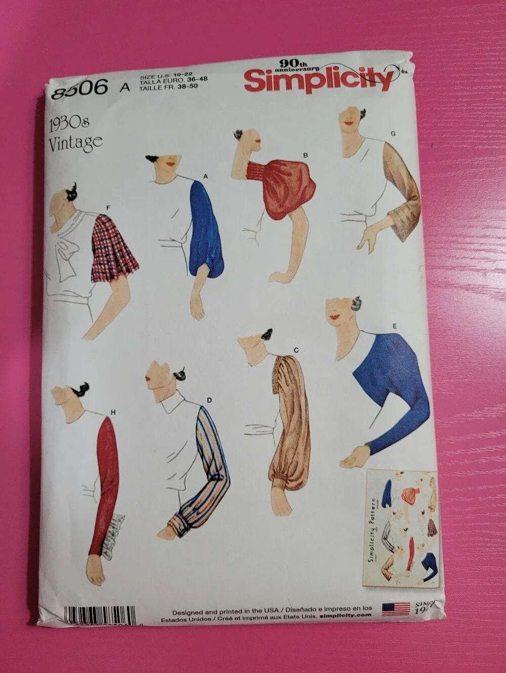 Simplicity 1930s Vintage Sleeves Sewing Pattern 8506 Size 10-22 (1458)